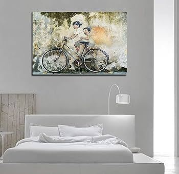 Amazon｜自転車でペナンマレーシアの子供たち モダン 飾り絵 アート